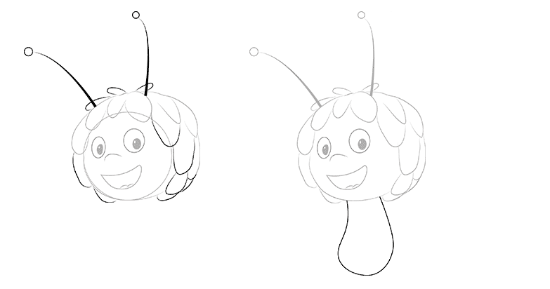 Draw the body and hair throughout the head