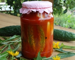 Cucumbers in tomato for the winter: 2 awesome recipe with a step -by -step description and detailed ingredients