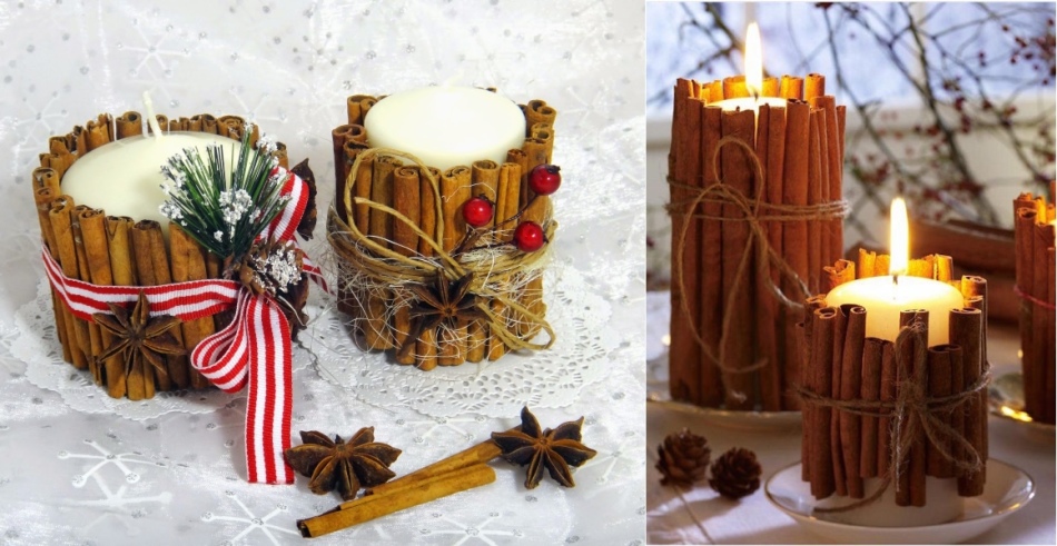 Уютные свечи из палочек корицы и веточек