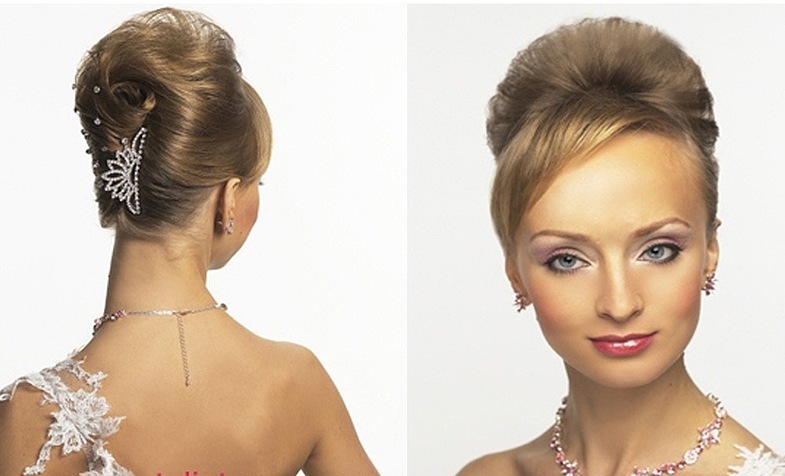 Hairstyle shell for a wedding with a crest