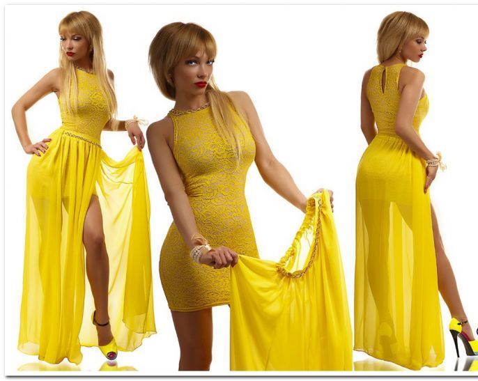 Transformador de vestido amarillo con una falda extraíble