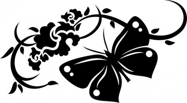 Трафарет цветов и бабочки - шаблон