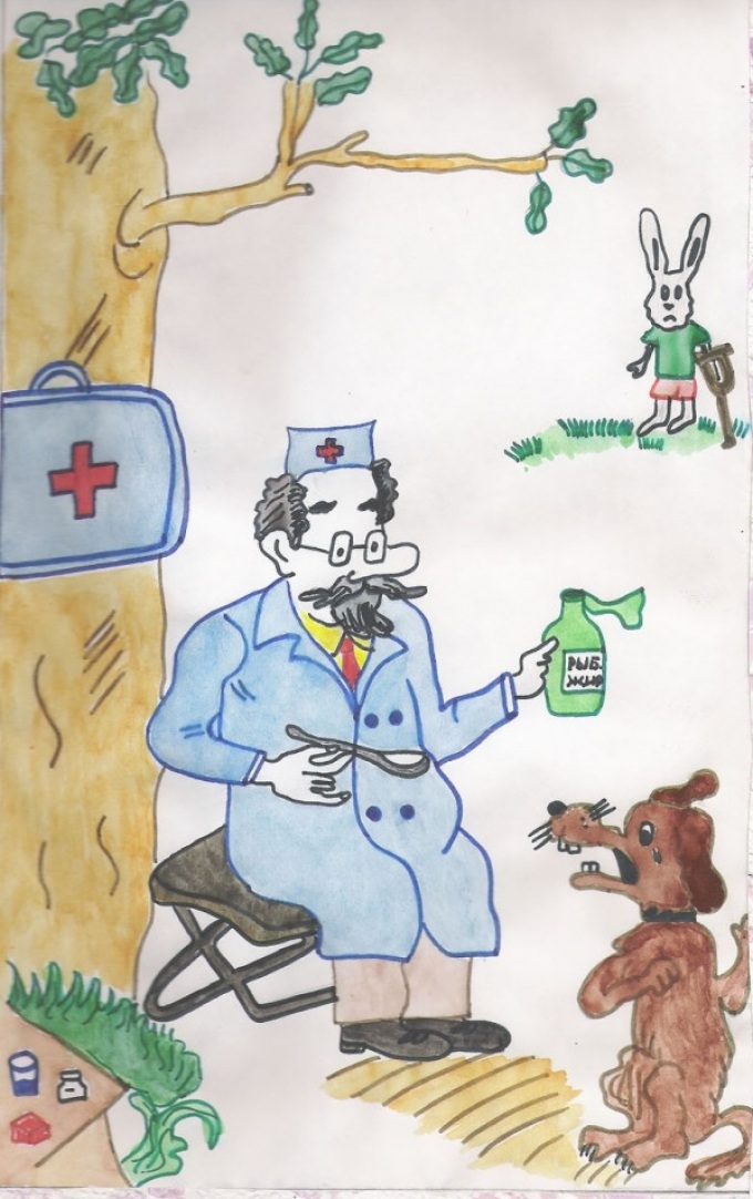 Доктор айболит: детский рисунок.
