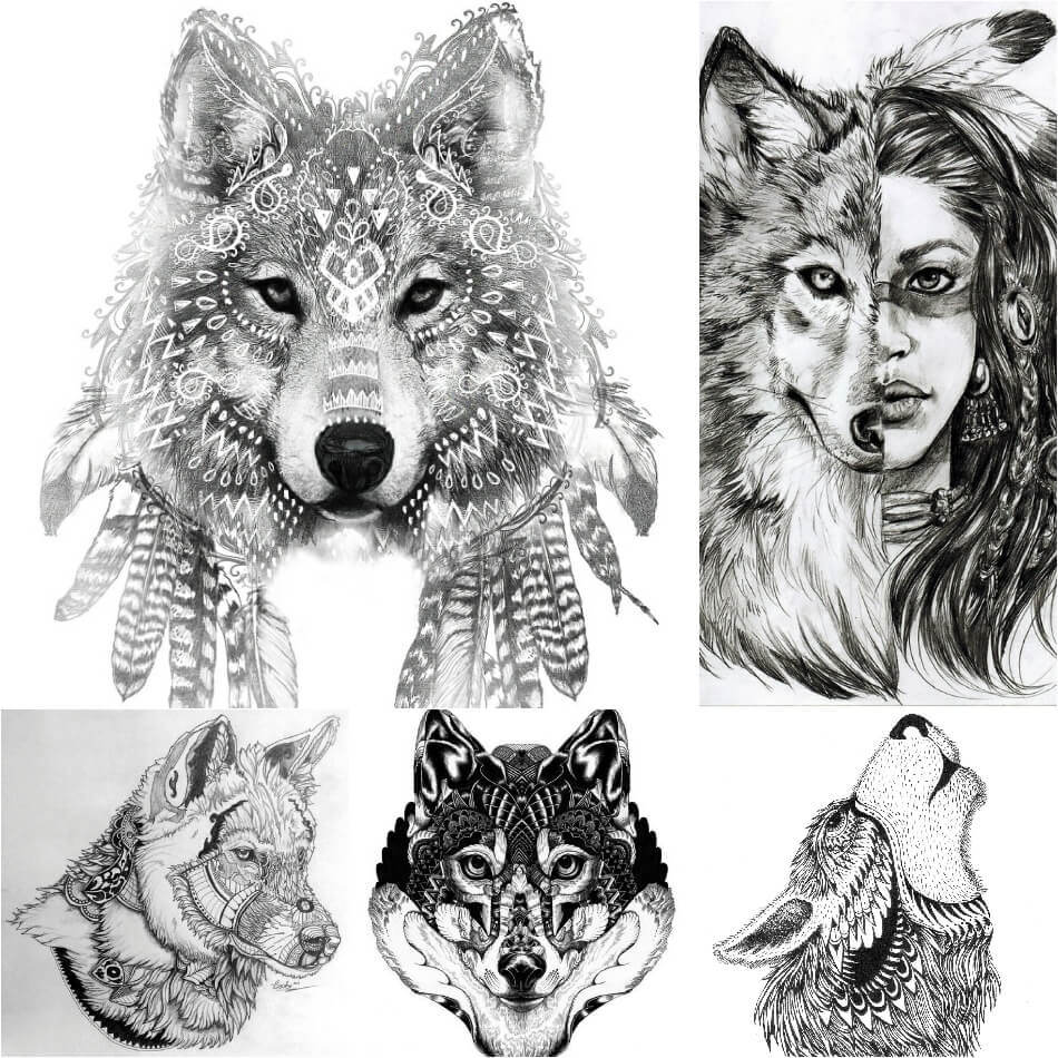 Наиболее интересные эскизы для тату в виде волка