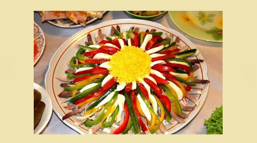 Beautiful decoration of the festive salad 