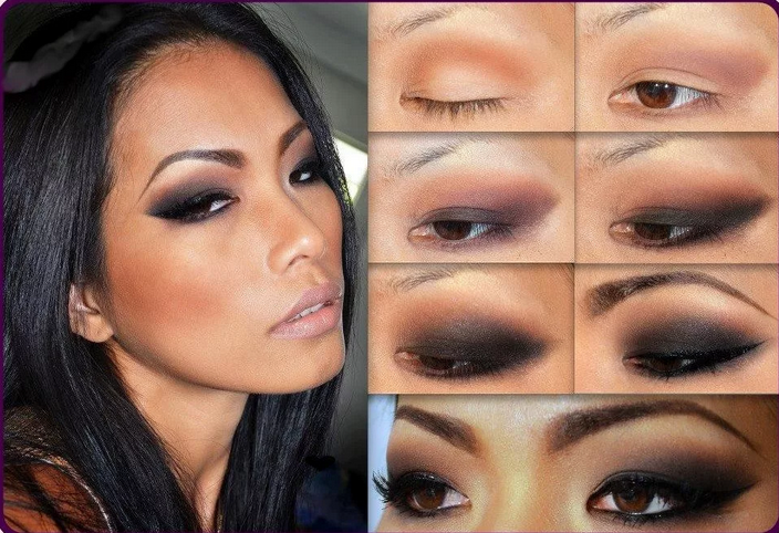 Asian -type eye makeup: Smoky Eyes technique