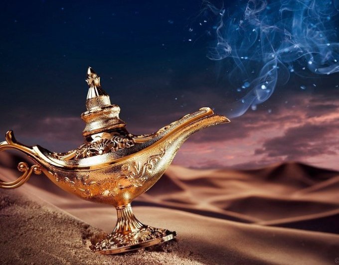 Conte de fées lampe magique Aladdin dans une nouvelle année du Nouvel An