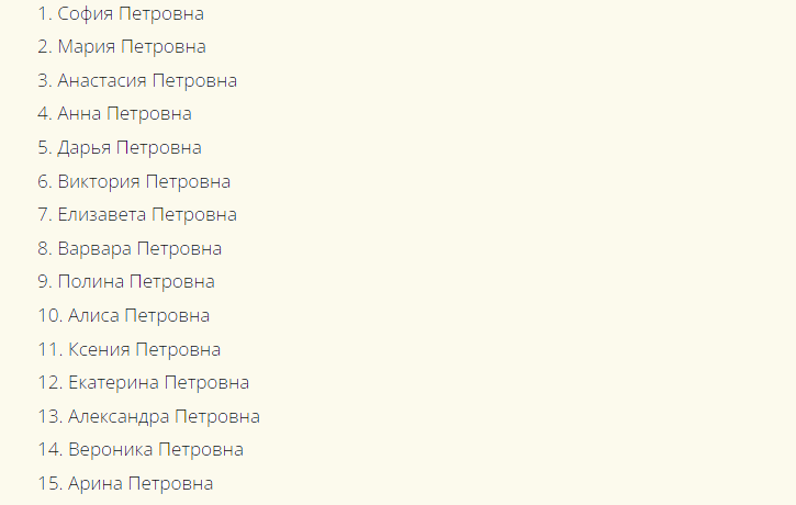 Красивые русские женские имена, созвучные к отчеству петровна