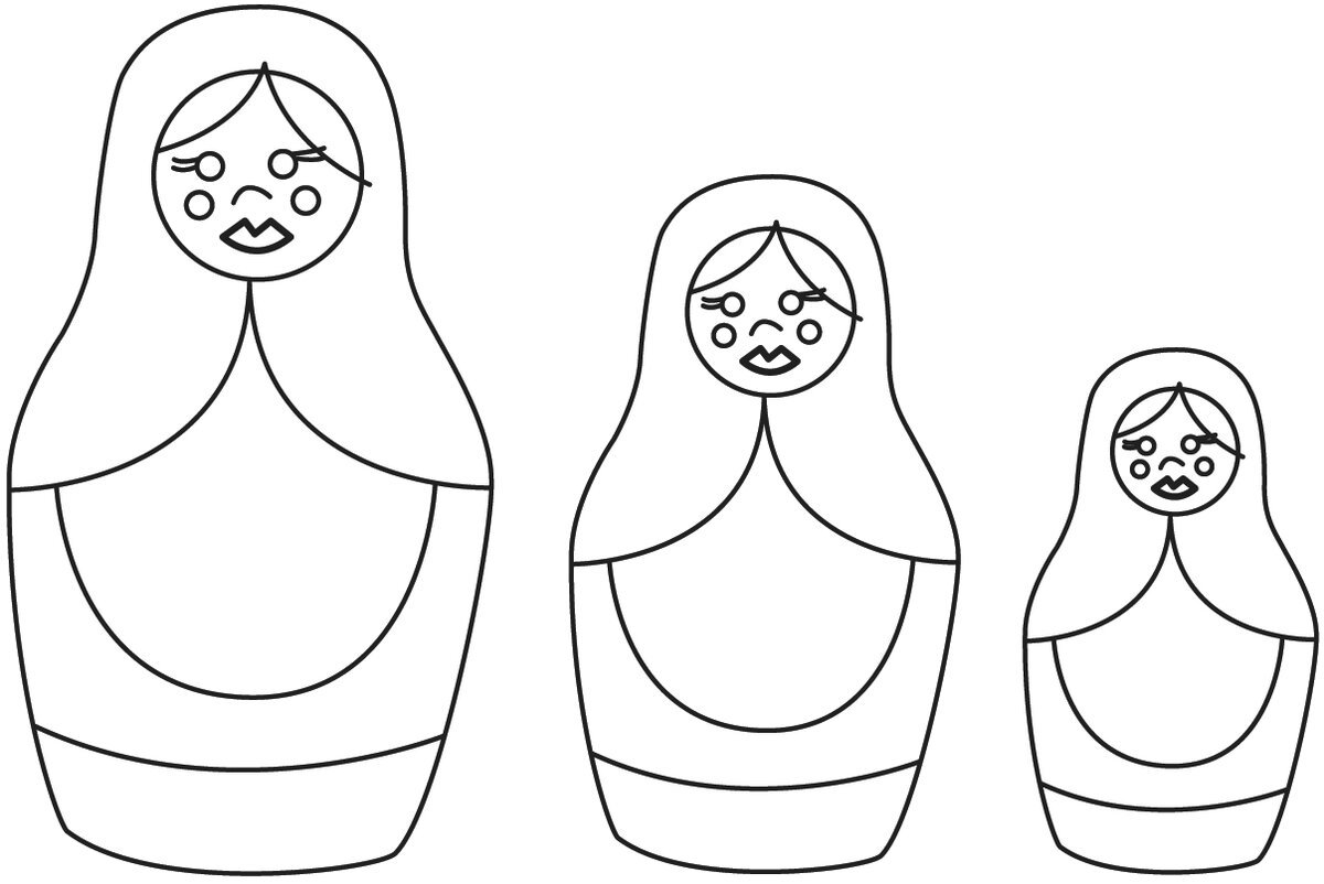 Stencil of nesting dolls for drawing - template, photo