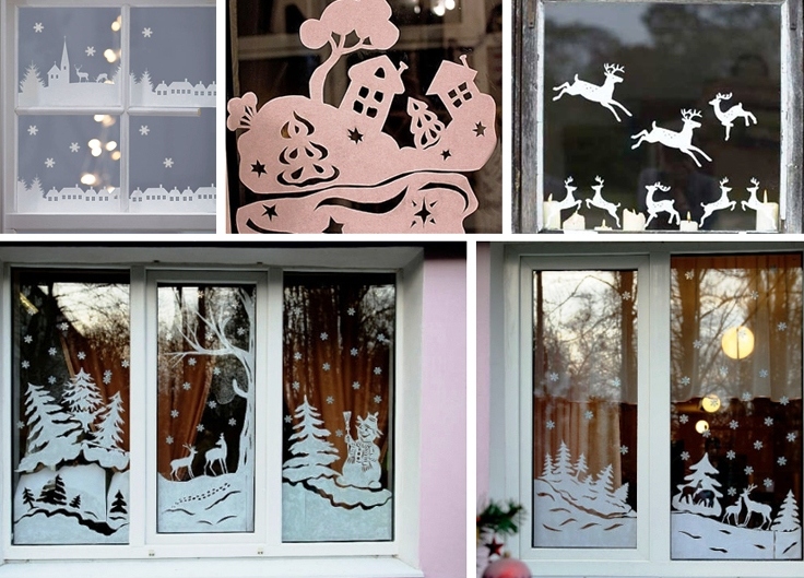 Ideen für die Dekoration eines Fensters mit Schablonen für das neue Jahr, Beispiel 9