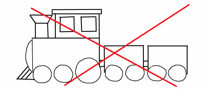 Так рисовать колеса у поезда не надо
