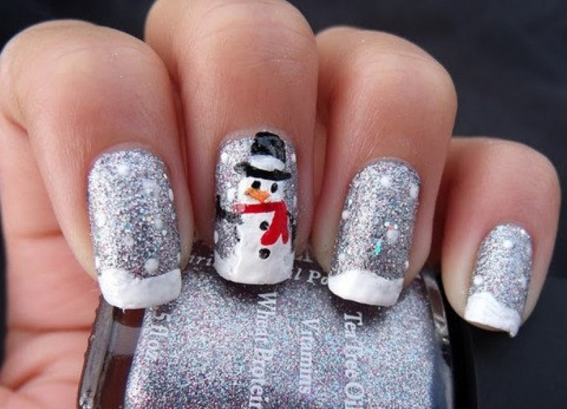 Manicura con un muñeco de nieve - Ideas de diseño