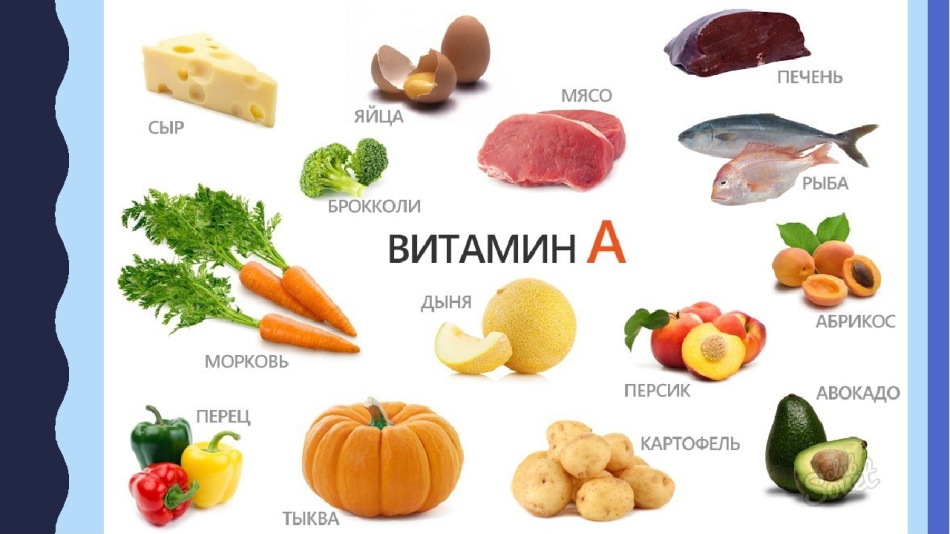Vizualni seznam izdelkov posodabljanja vitamina A v telesu