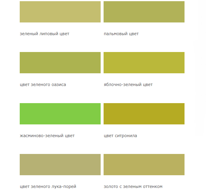 Оттенки желто-зеленого цвета
