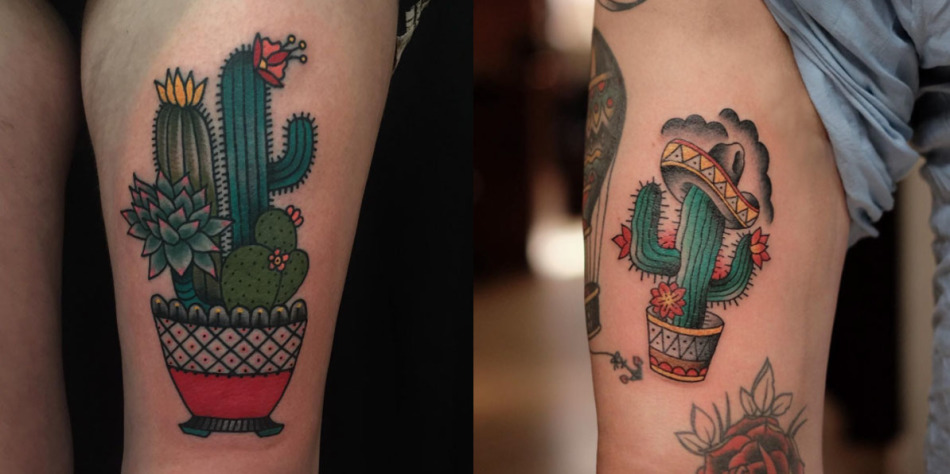 Татуировки с цветущими кактусами