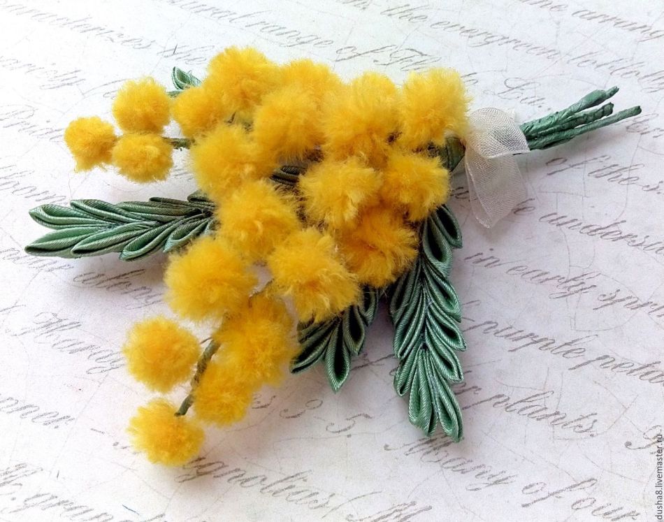 Flower of mimosa from fabric