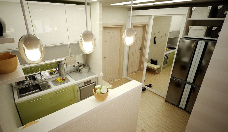 Оформление кухни в коридоре, коридора, переходящего в кухню
