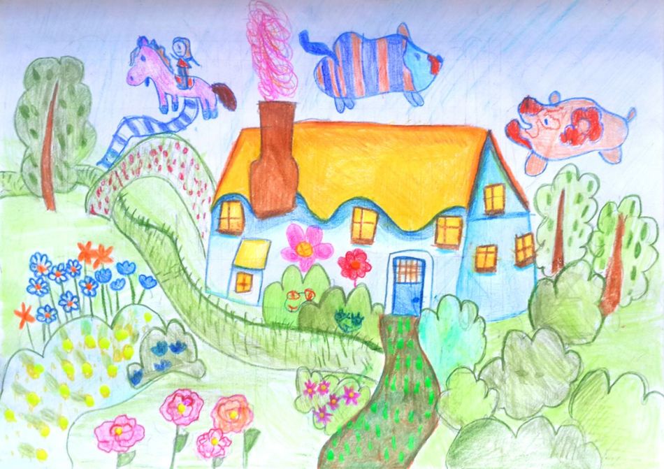 Flying animals in children's drawing
