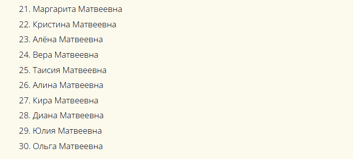 Красивые русские женские имена, созвучные к отчеству матвеевна