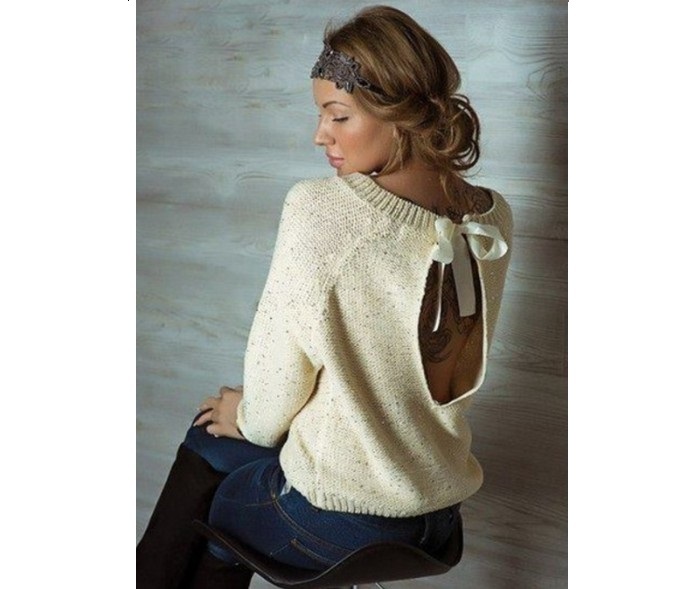 Fashionable female jumper knitting