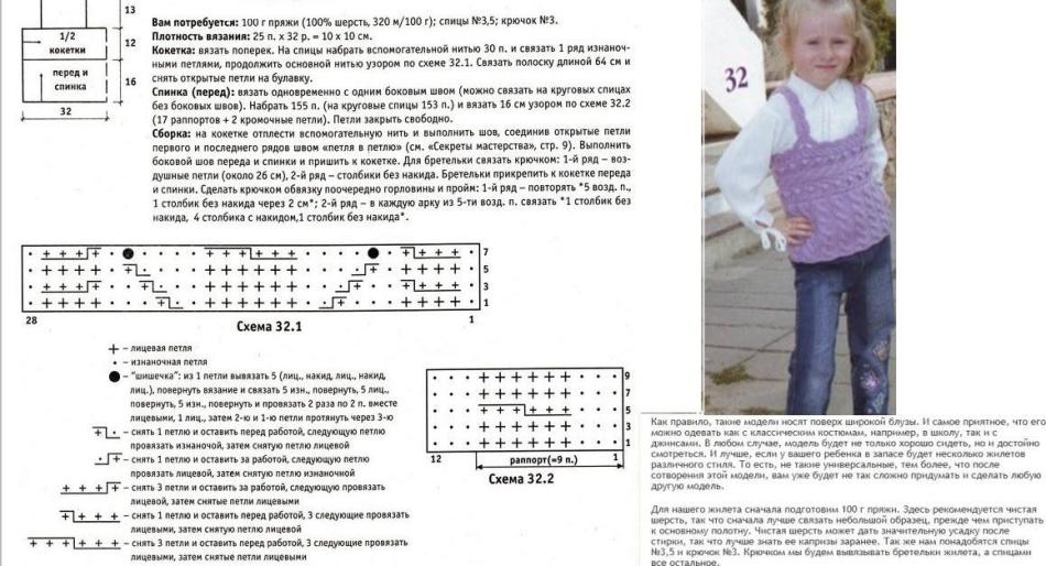 How to tie a vest for a girl 2 - 3 years with knitting needles: diagram, description
