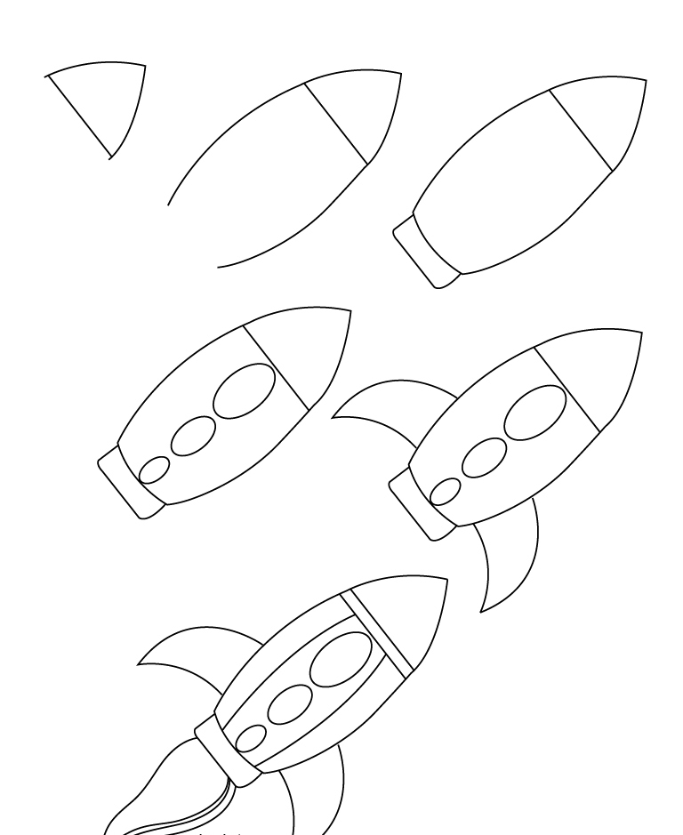 Cara menggambar roket dengan garis halus