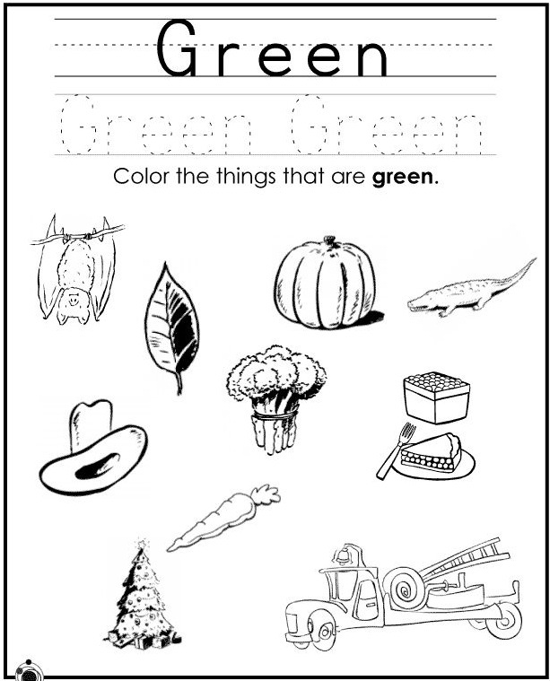 Задание: обведи слово и раскрась соответствующим цветом только те картинки, которые в реальности зеленые