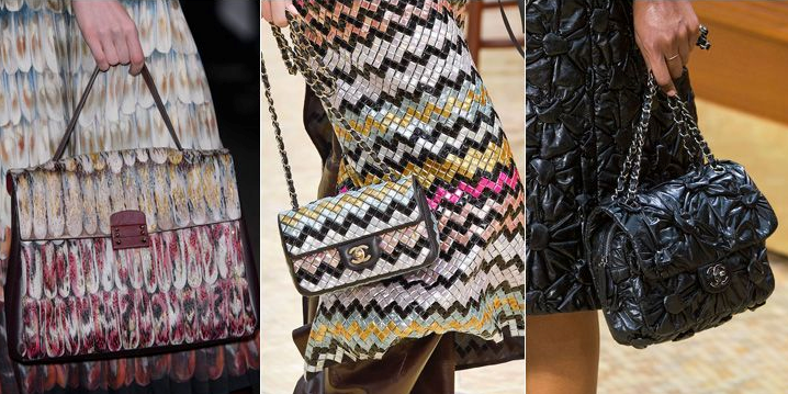 The bag repeats not only the color and texture of clothes, but even the print