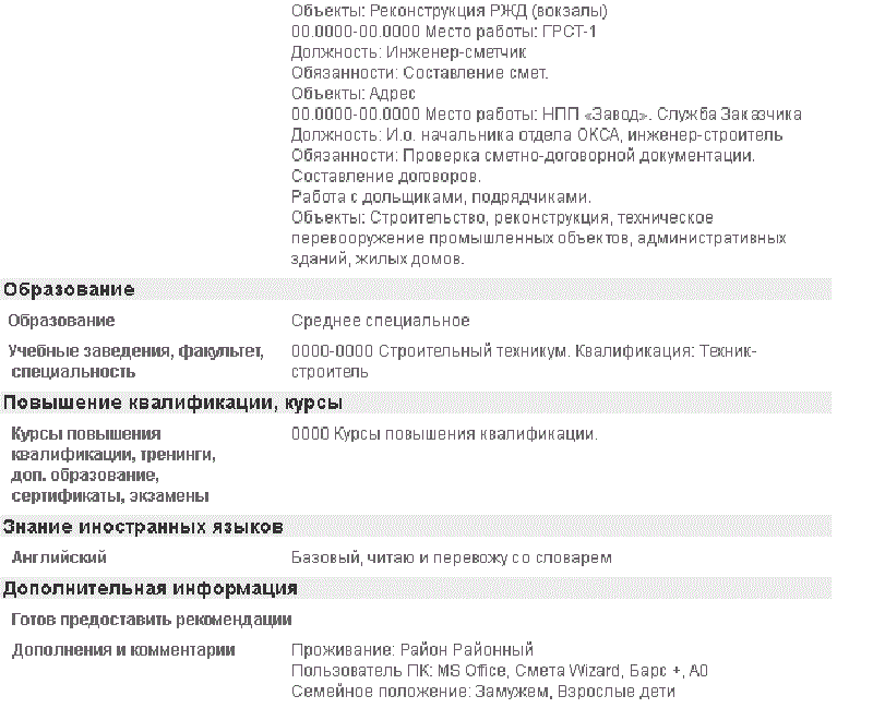 Резюме строителя образец
