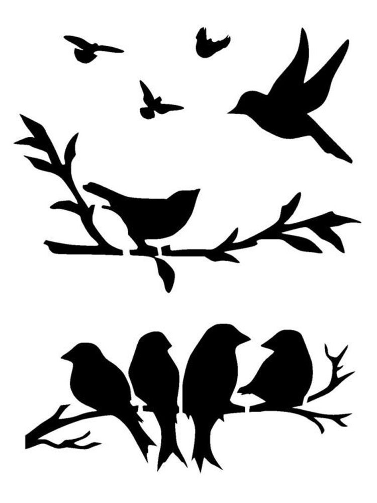 Stencil of birds for drawing - template, photo