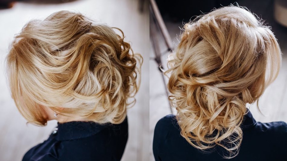 Elegant styling for curly short hair in the form of a bundle