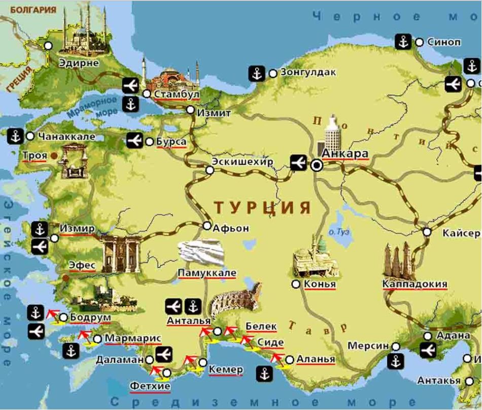 Prevozni zemljevid Turčije s Capadokijo