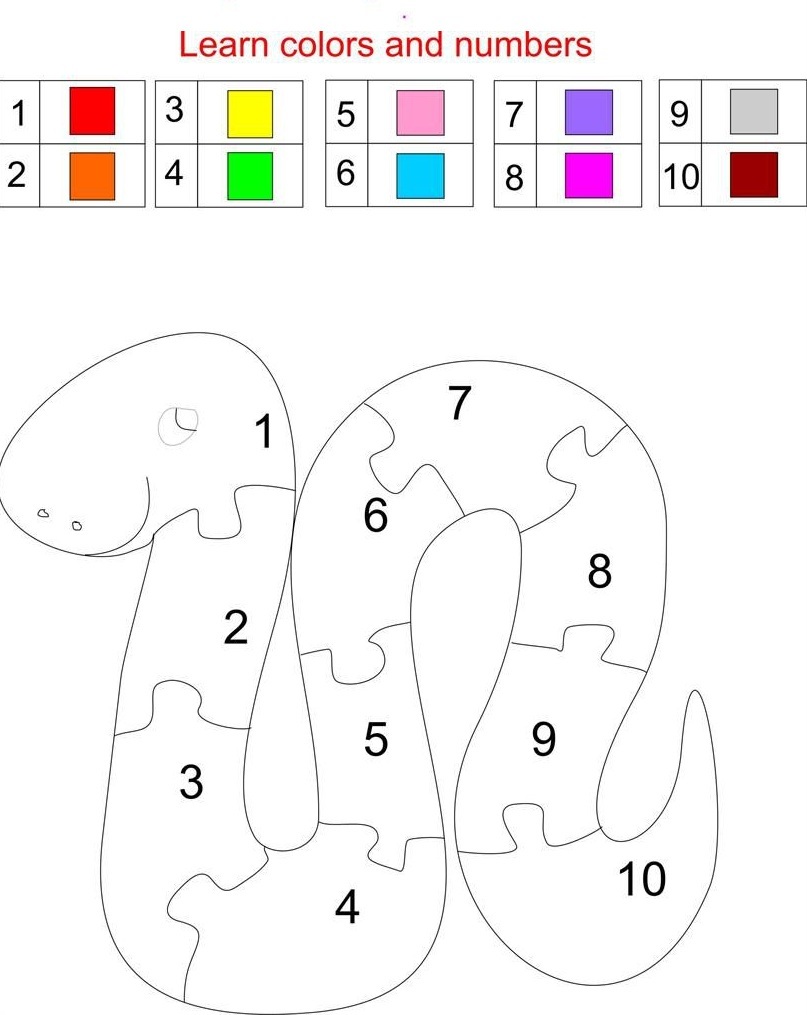 Задание: назови цифры и раскрась кусочки пазлов, соответствуя таблице