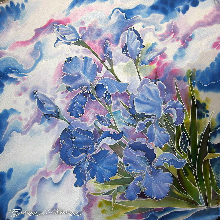 Blue irises. batik