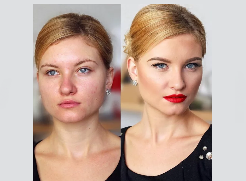 Face before and after using a concealer