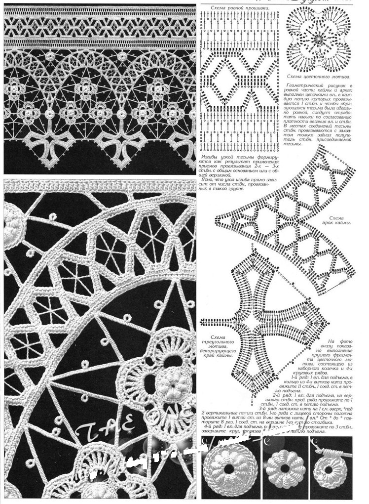 Схемы элементов ирландского кружева, связанных крючком, вариант 11