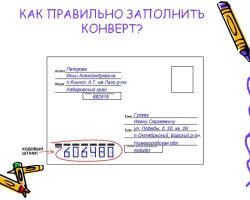 Pravilno izpolnjevanje ruske ovojnice post: vzorec, primer. Kako pravilno napisati številke indeksa na poštno ovojnico? Ali je indeks pošiljatelja ali prejemnika ali prejemnik na ovojnici post?