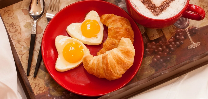 Romantic breakfast: a pleasant surprise for a loved one