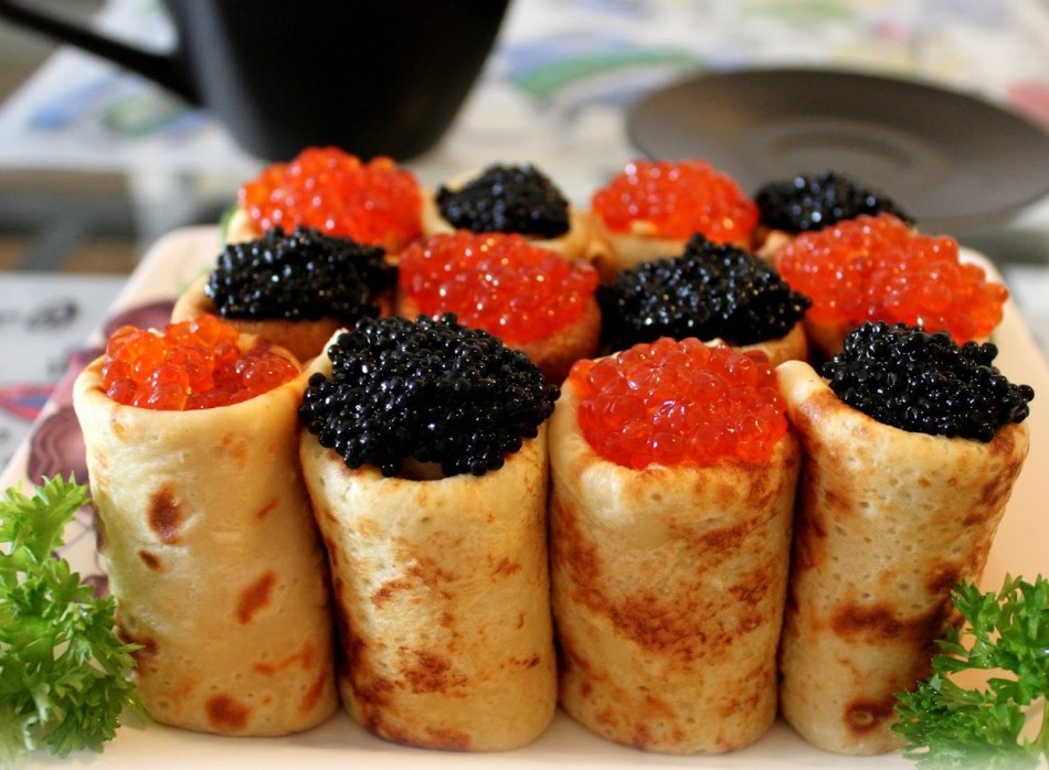Tsariki pancakes with caviar.