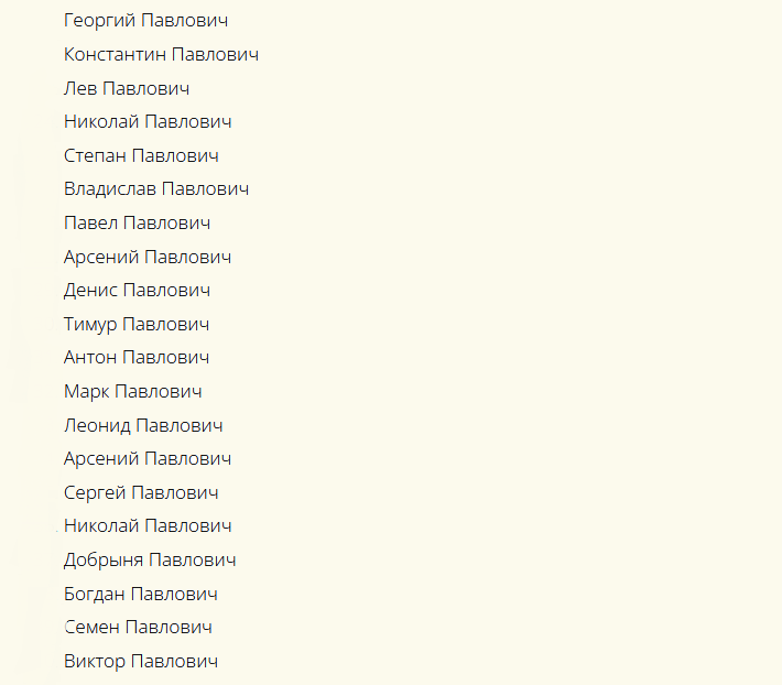 Beautiful and modern male names consonant to patronymic Pavlovich