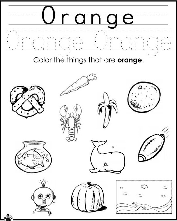 Задание: обведи слово и раскрась соответствующим цветом только те картинки, которые в реальности оранжевые