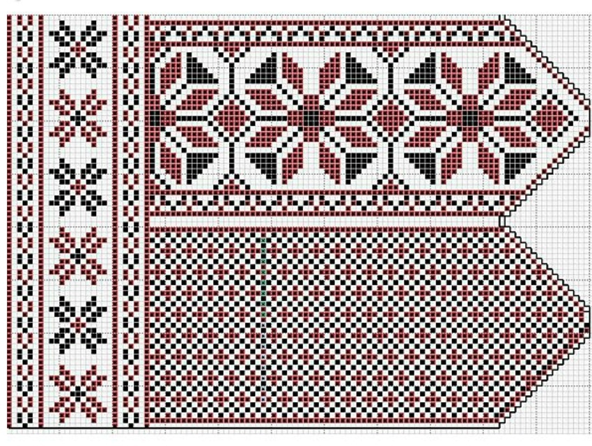 Jacquard pattern for mittens with knitting needles, example 1