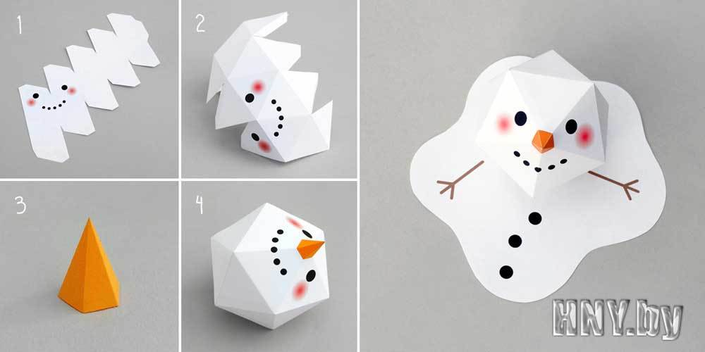 Снеговик из бумаги: шаблон, сборка