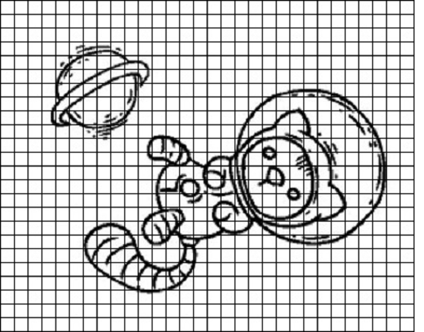 Кот-космонавт для срисовывания по клеточкам