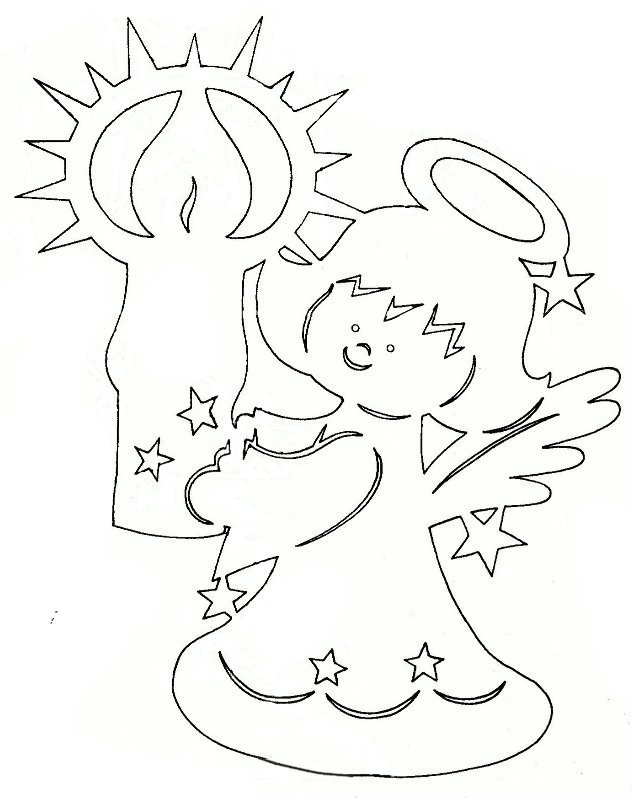 Новогодний ангелочек - шаблон для вырезания из бумаги, пример 4
