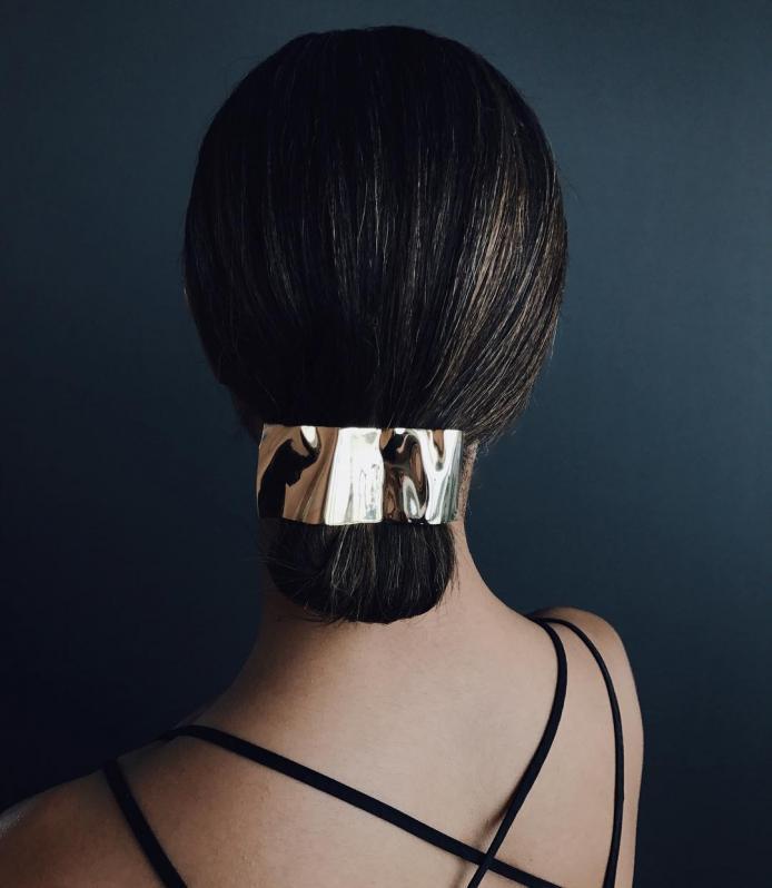 Banding accessory will favorably complement a low bunch for short hair