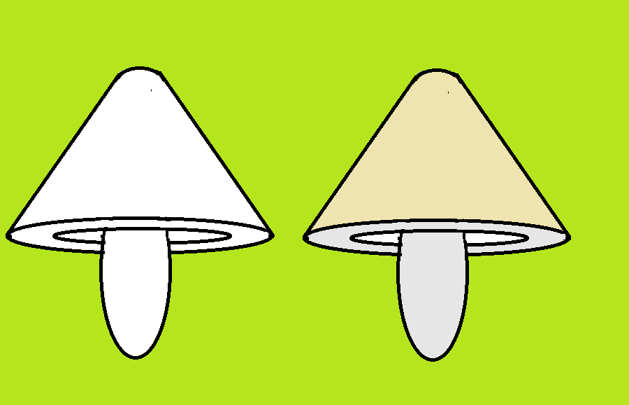 The drawing of the mushroom is in stages for beginners