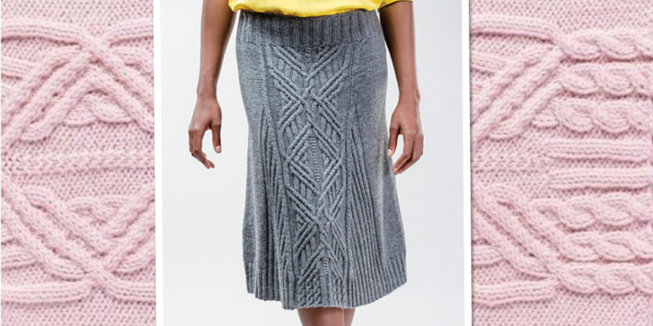 Long knitted gray skirt on a woman