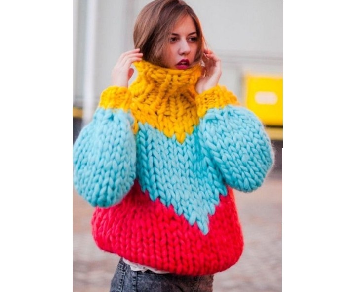 Fashionable female jumper knitting