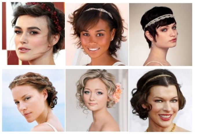 Variations of modern hairstyles in the Greek style on the hair of a short length